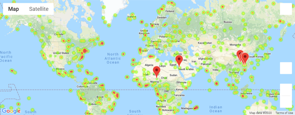 Map using weather data and Google API to locate hotels in best vacation spots